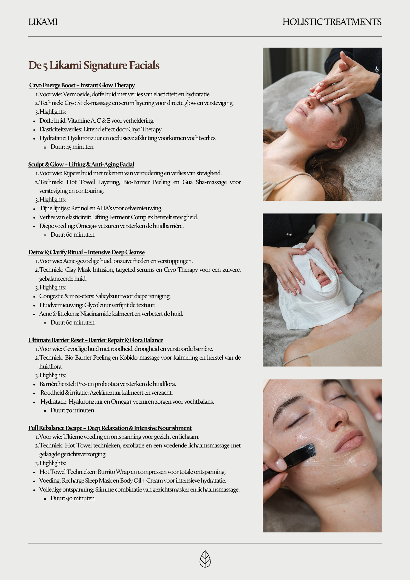 Overzicht 5 signature treatments NL